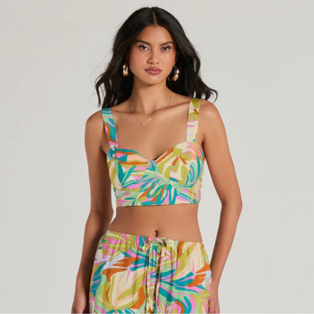 Windsor Tropical Print Crop Top – Sweetheart Neckline, Smocked Back, Size Small